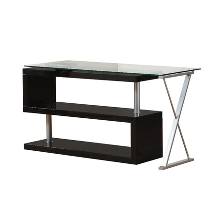 Buck Writing Desk W/Swivel 92366 Clear Glass Top & Black High Gloss Finish | Acme - 92366 - Home Elegance USA - 1