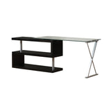 Acme - Buck Writing Desk W/Swivel 92366 Clear Glass Top & Black High Gloss Finish