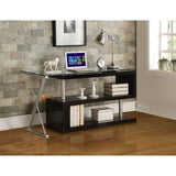 Acme - Buck Writing Desk W/Swivel 92366 Clear Glass Top & Black High Gloss Finish