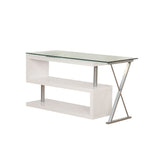 Acme - Buck Writing Desk W/Swivel 92368 Clear Glass Top & White High Gloss Finish