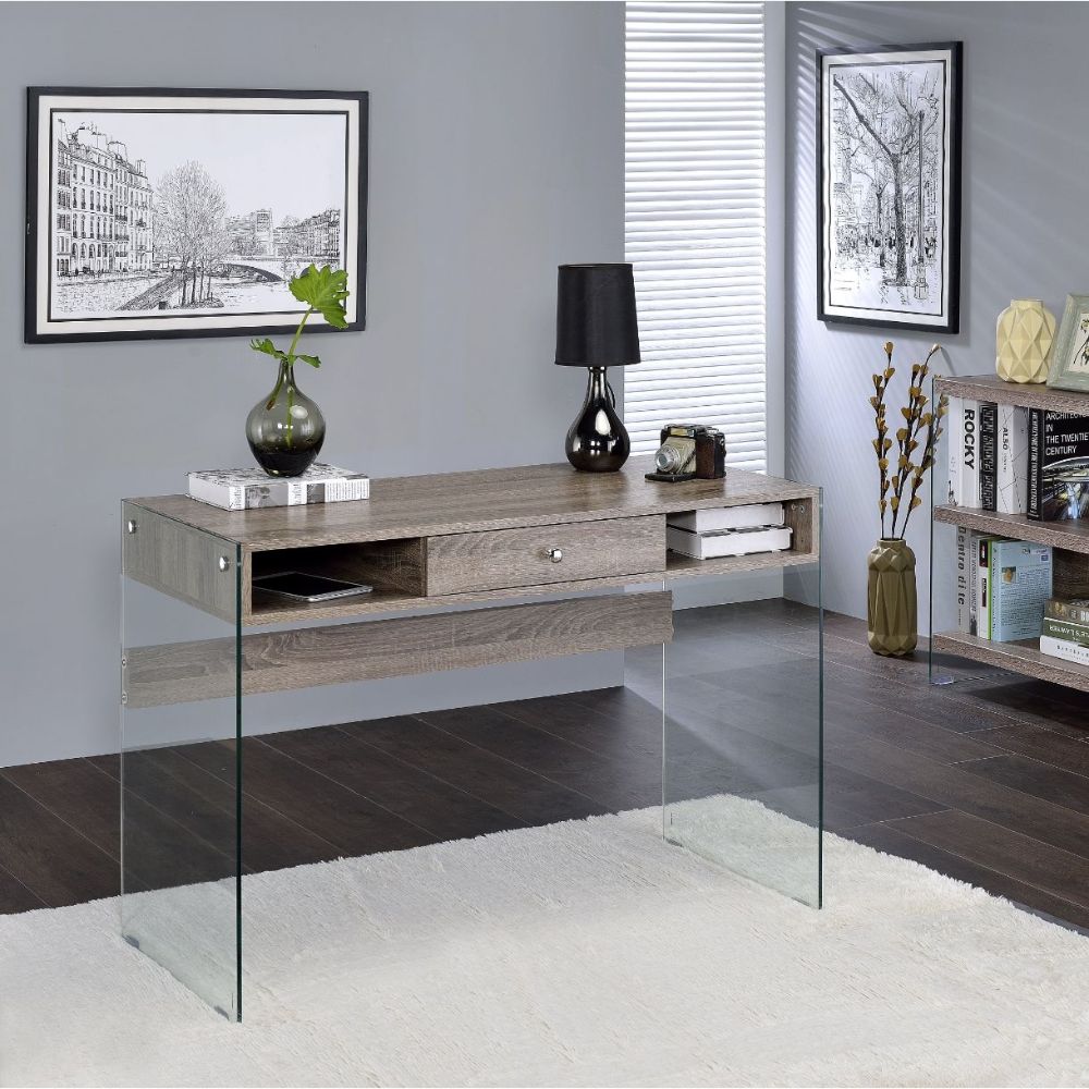 Armon Writing Desk 92372 Clear Glass Top & Gray Oak Finish | Acme - 92372 - Home Elegance USA - 4