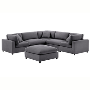 Cassandra Modular 6-Piece Sectional in Charcoal Grey with Solid Wood Legs - sold by Home Elegance USA