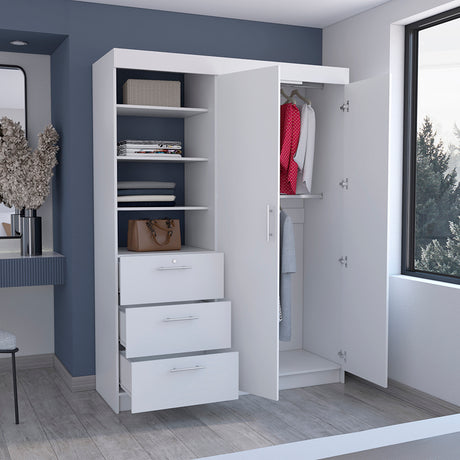 Kenya 3 Drawers Armoire, Double Door, 3-Tier Shelf -White - sold by Home Elegance USA