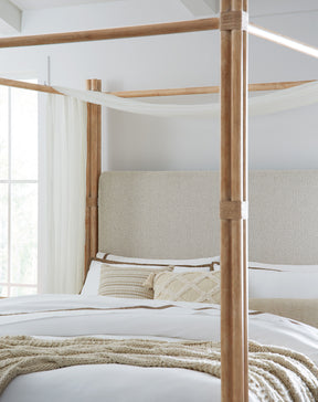 Retreat Pole Rattan King Upholstered Poster Bed With Canopy - Beige by Hooker Furniture - View 2