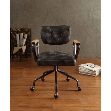 Acme - Hallie Office Chair 92411 Vintage Black Top Grain Leather