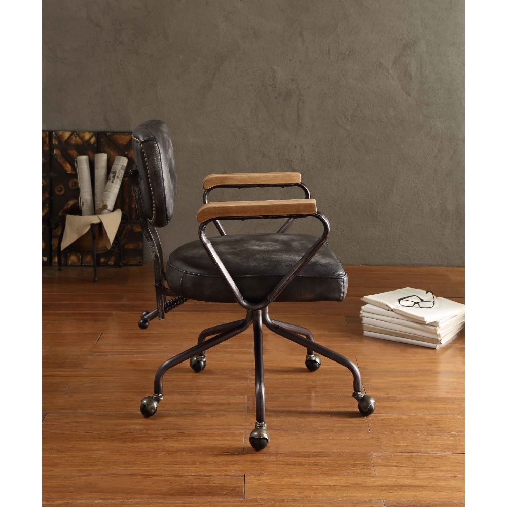 Acme - Hallie Office Chair 92411 Vintage Black Top Grain Leather