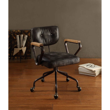 Acme - Hallie Office Chair 92411 Vintage Black Top Grain Leather