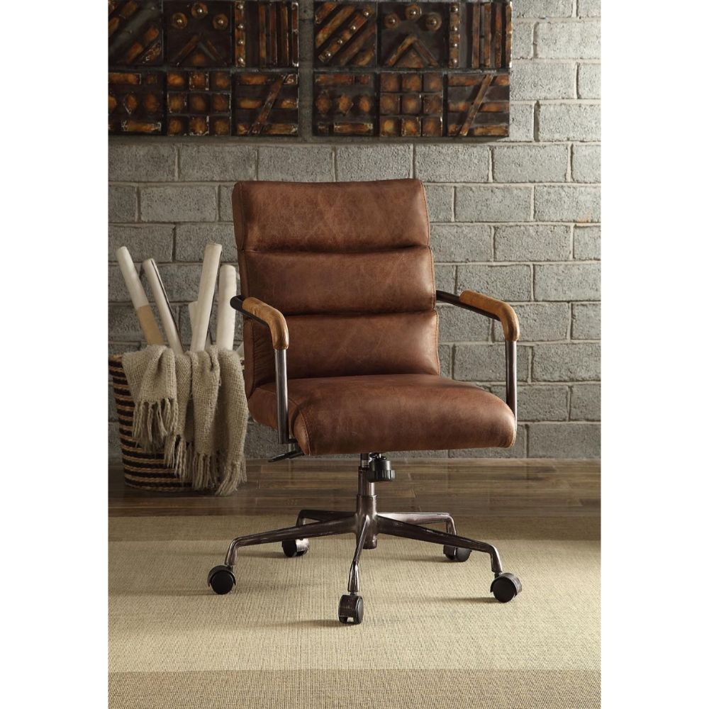 Acme - Harith Office Chair 92414 Retro Brown Top Grain Leather