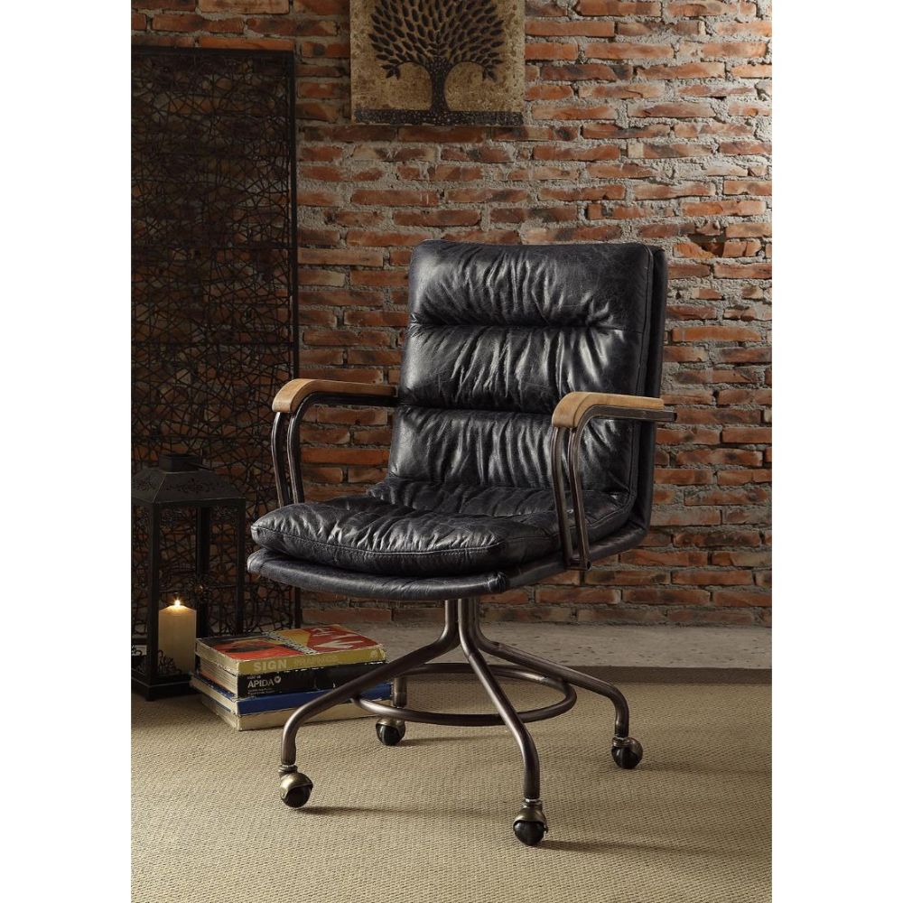 Acme - Harith II Office Chair 92417 Vintage Blue Top Grain Leather