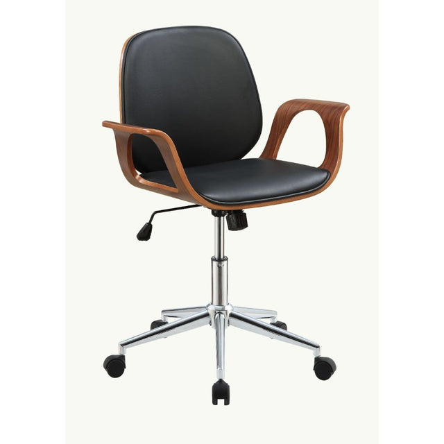 Acme - Camila Office Chair 92419 Black Synthetic Leather & Walnut Finish