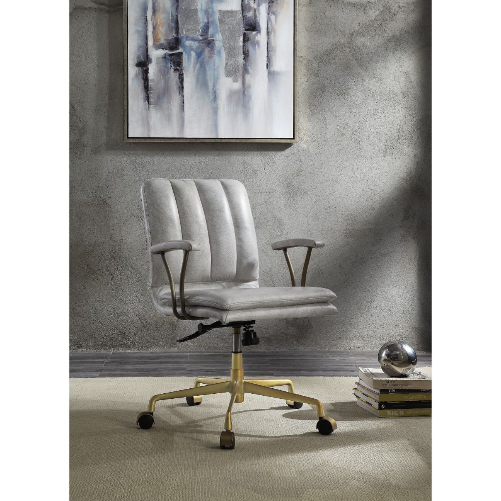 Damir Office Chair 92422 Vintage White Top Grain Leather & Chrome Finish | Acme | Home Elegance USA