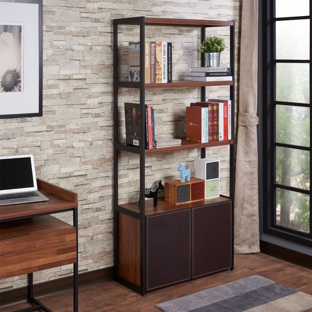 Acme - Sara Bookshelf 92442 Walnut & Sandy Black Finish