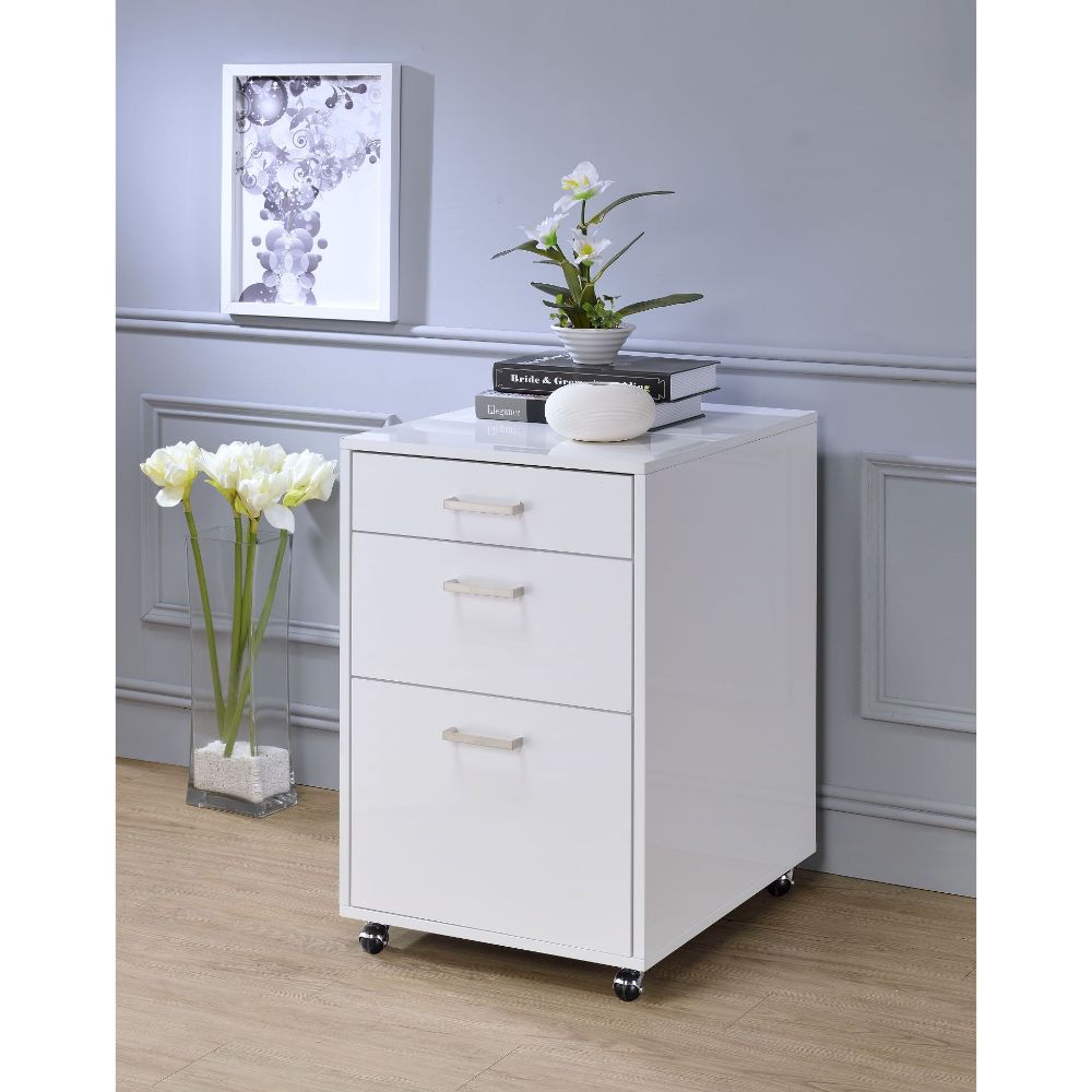 Acme - Coleen File Cabinet 92454 White High Gloss & Chrome Finish