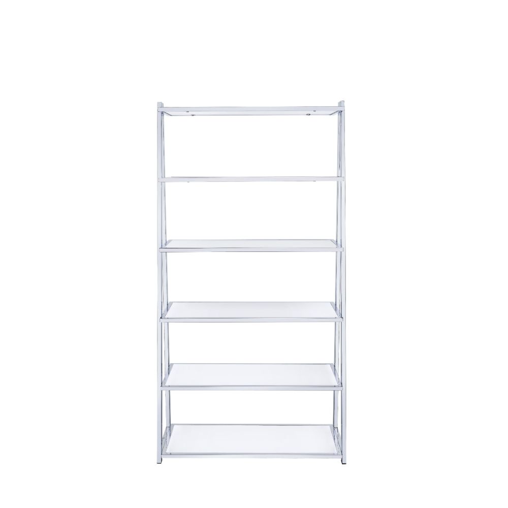 Acme - Coleen Bookshelf 92455 White High Gloss & Chrome Finish