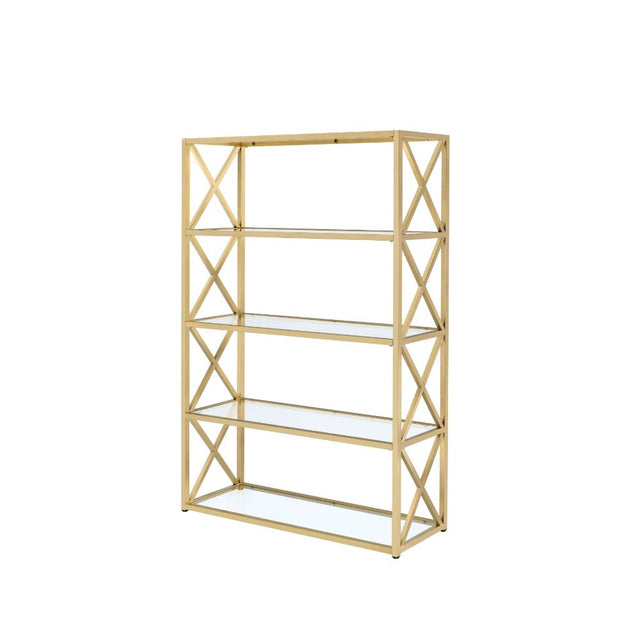 Acme - Milavera Bookcase 92460 Clear Glass & Gold Finish