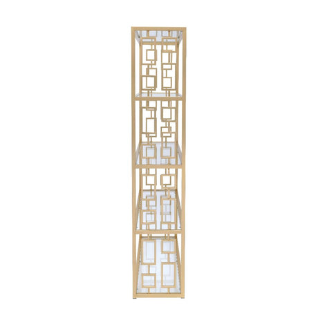 Acme - Blanrio Bookcase 92465 Clear Glass & Gold Finish