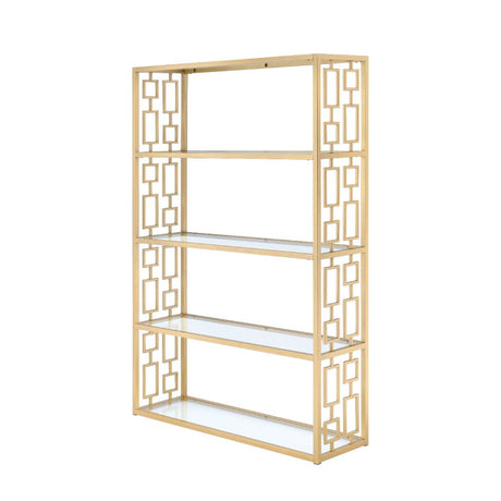 Blanrio Bookcase 92465 Clear Glass & Gold Finish | Acme - 92465 - Home Elegance USA - 1