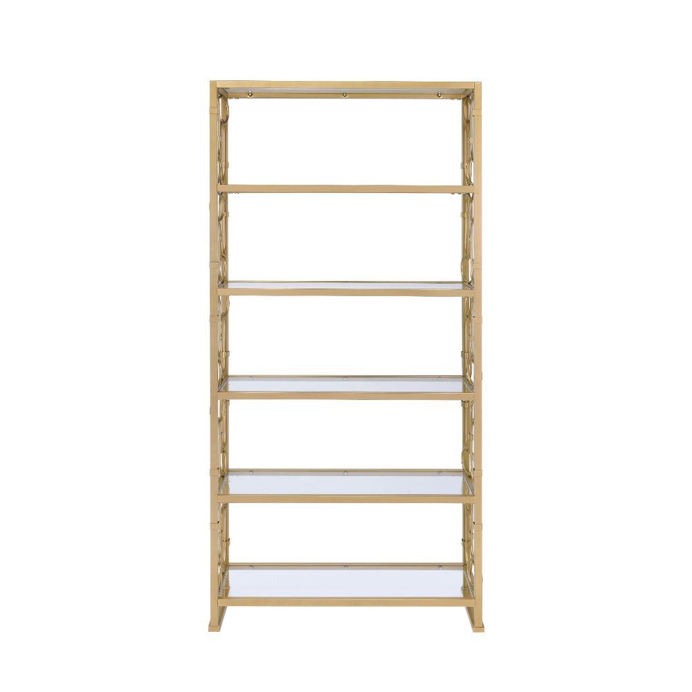 Acme - Milavera Bookshelf 92470 Clear Glass & Gold Finish