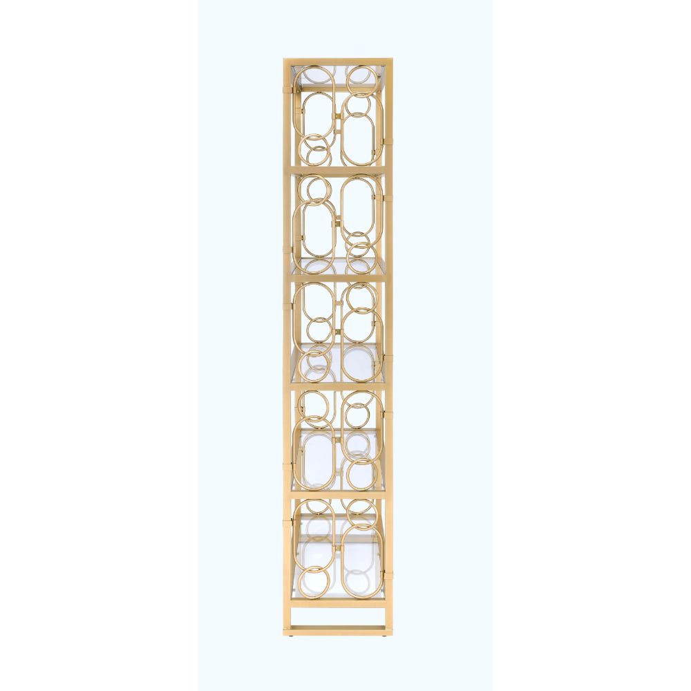 Acme - Milavera Bookshelf 92470 Clear Glass & Gold Finish