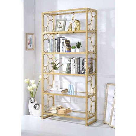 Acme - Milavera Bookshelf 92470 Clear Glass & Gold Finish