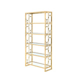 Acme - Milavera Bookshelf 92470 Clear Glass & Gold Finish