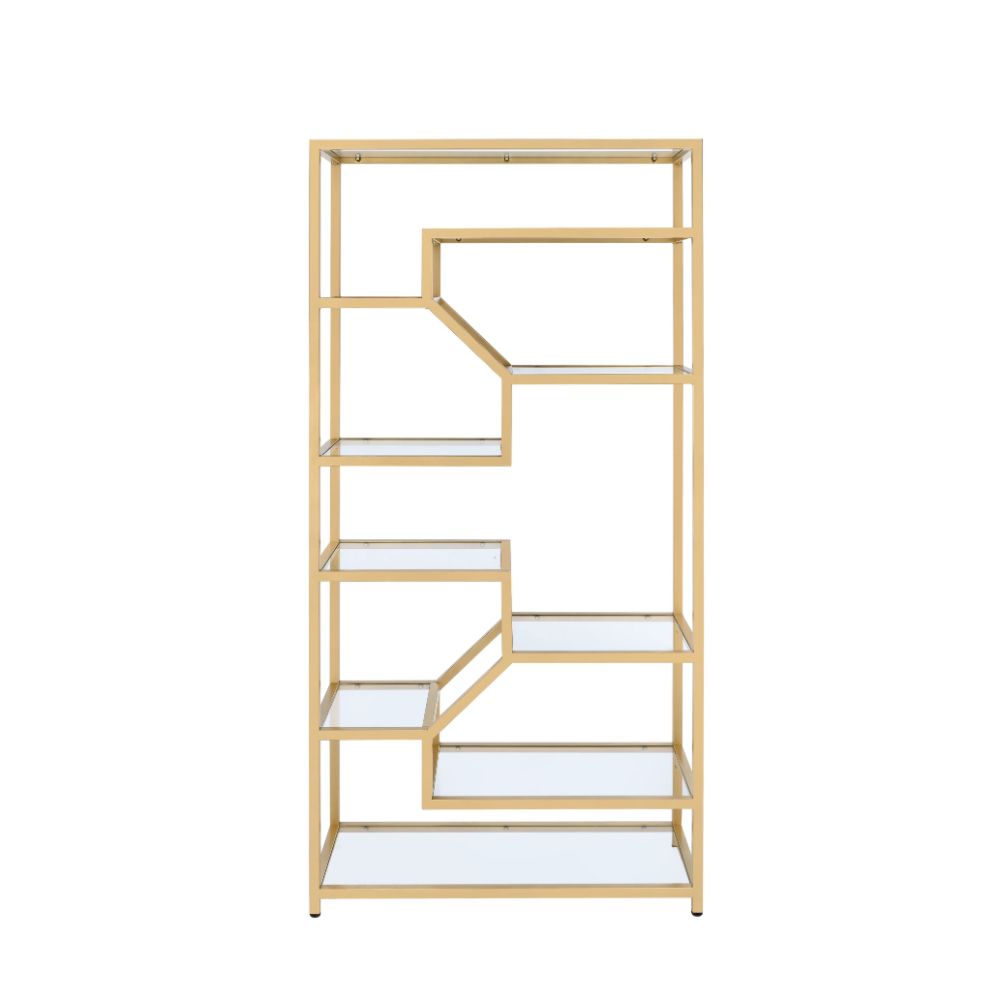 Acme - Lecanga Bookshelf 92480 Clear Glass & Gold Finish