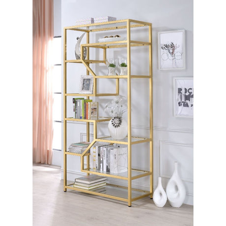 Acme - Lecanga Bookshelf 92480 Clear Glass & Gold Finish