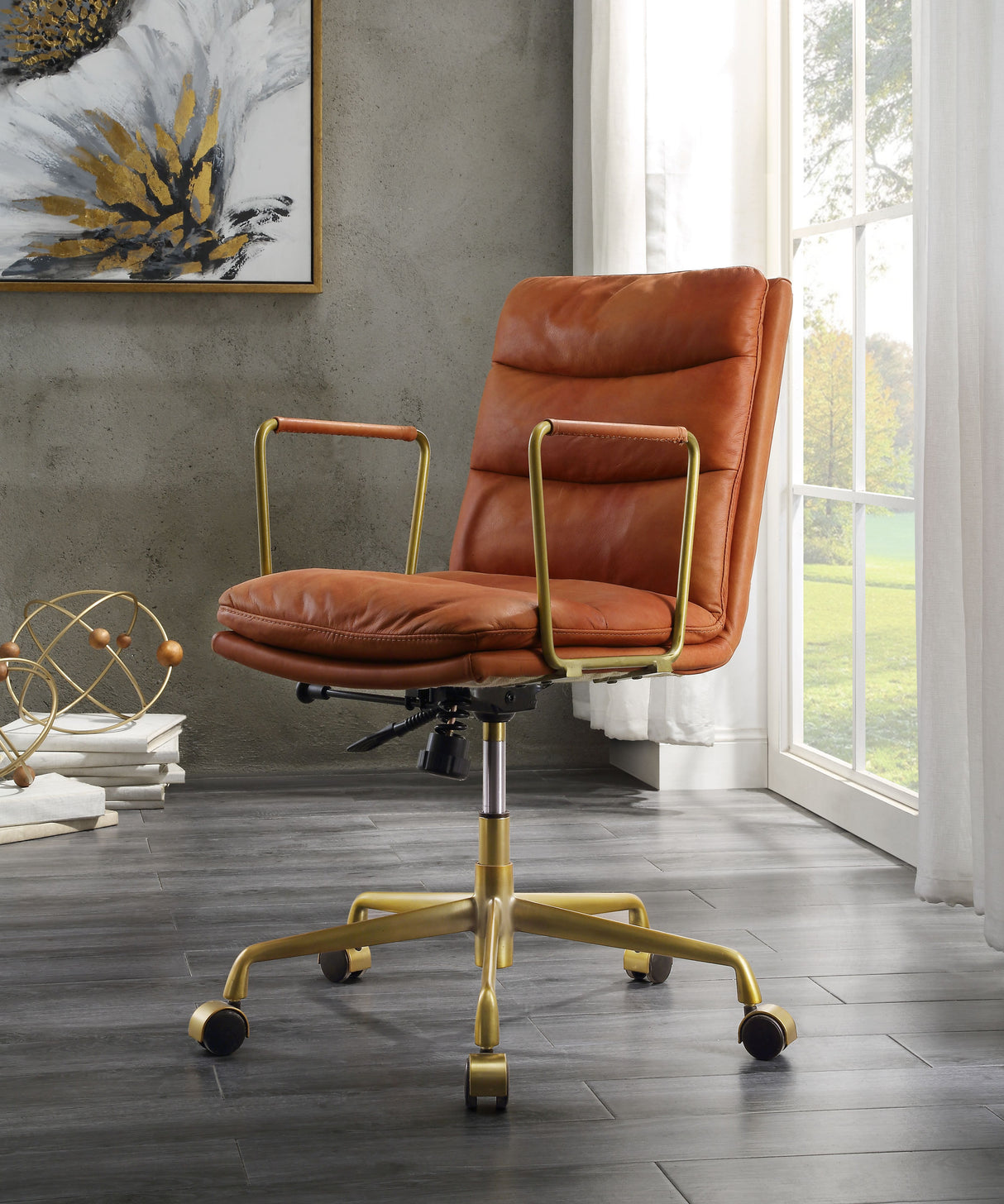 Acme - Dudley Office Chair 92498 Rust Top Grain Leather