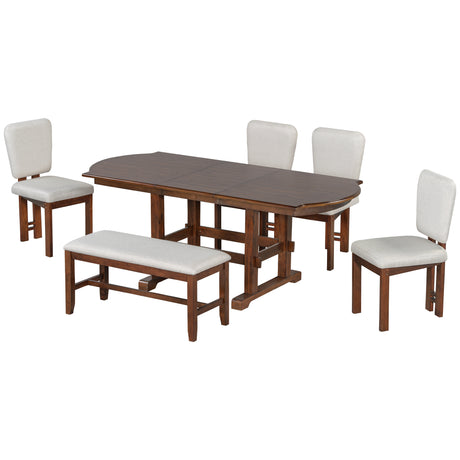 TOPMAX 6 Pieces 78inch Extendable Wood Dining Table Set with Bench, Traditional Kitchen Table Set with 18inch Removable Leaf and 4 Upholstered Dining Chairs, Espresso+Beige - sold by Home Elegance USA