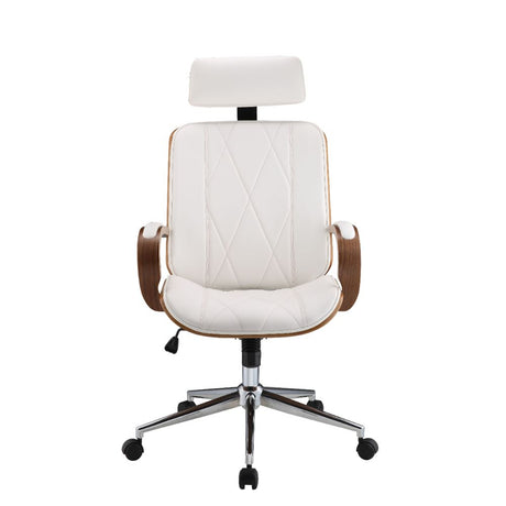 Acme - Yoselin Office Chair 92513 White Synthetic Leather & Walnut Finish