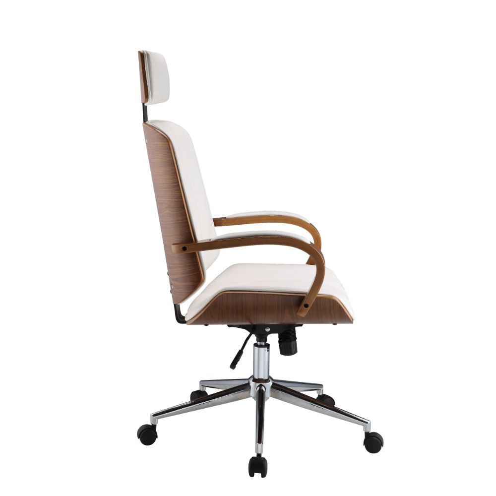 Acme - Yoselin Office Chair 92513 White Synthetic Leather & Walnut Finish