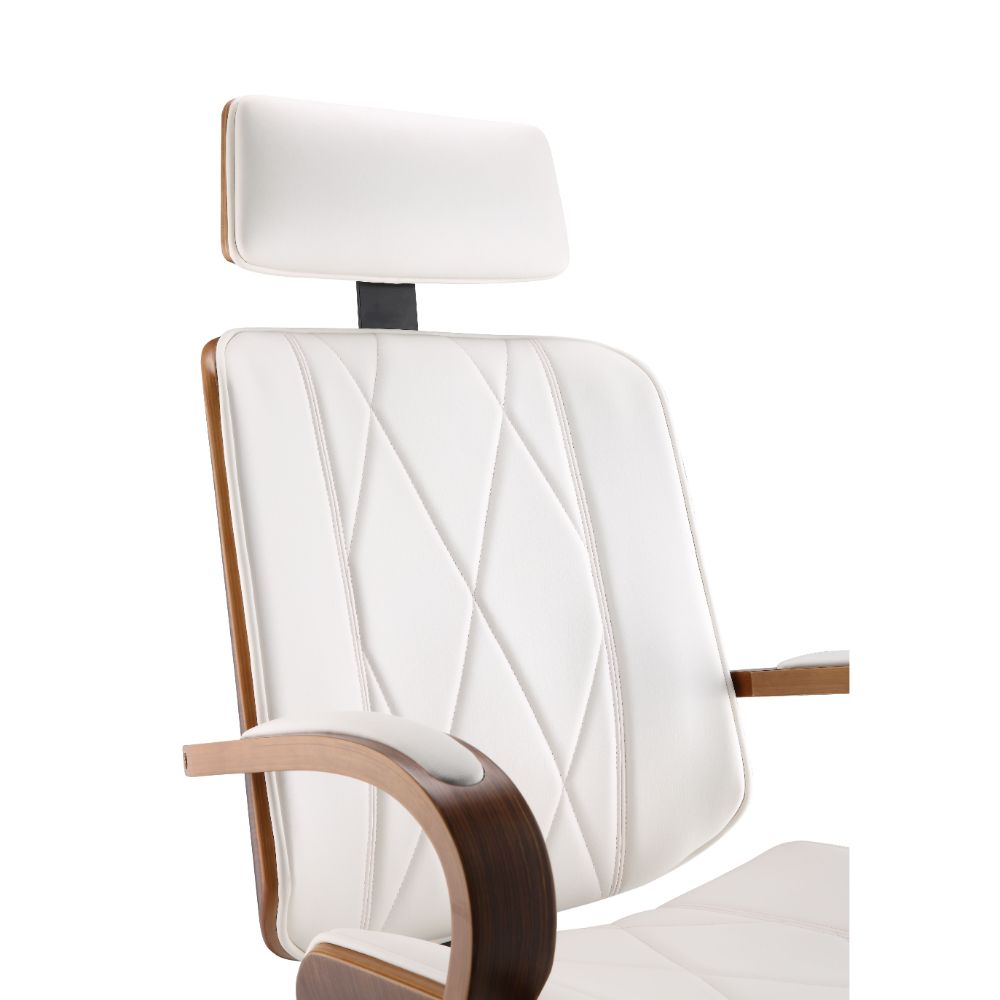 Acme - Yoselin Office Chair 92513 White Synthetic Leather & Walnut Finish