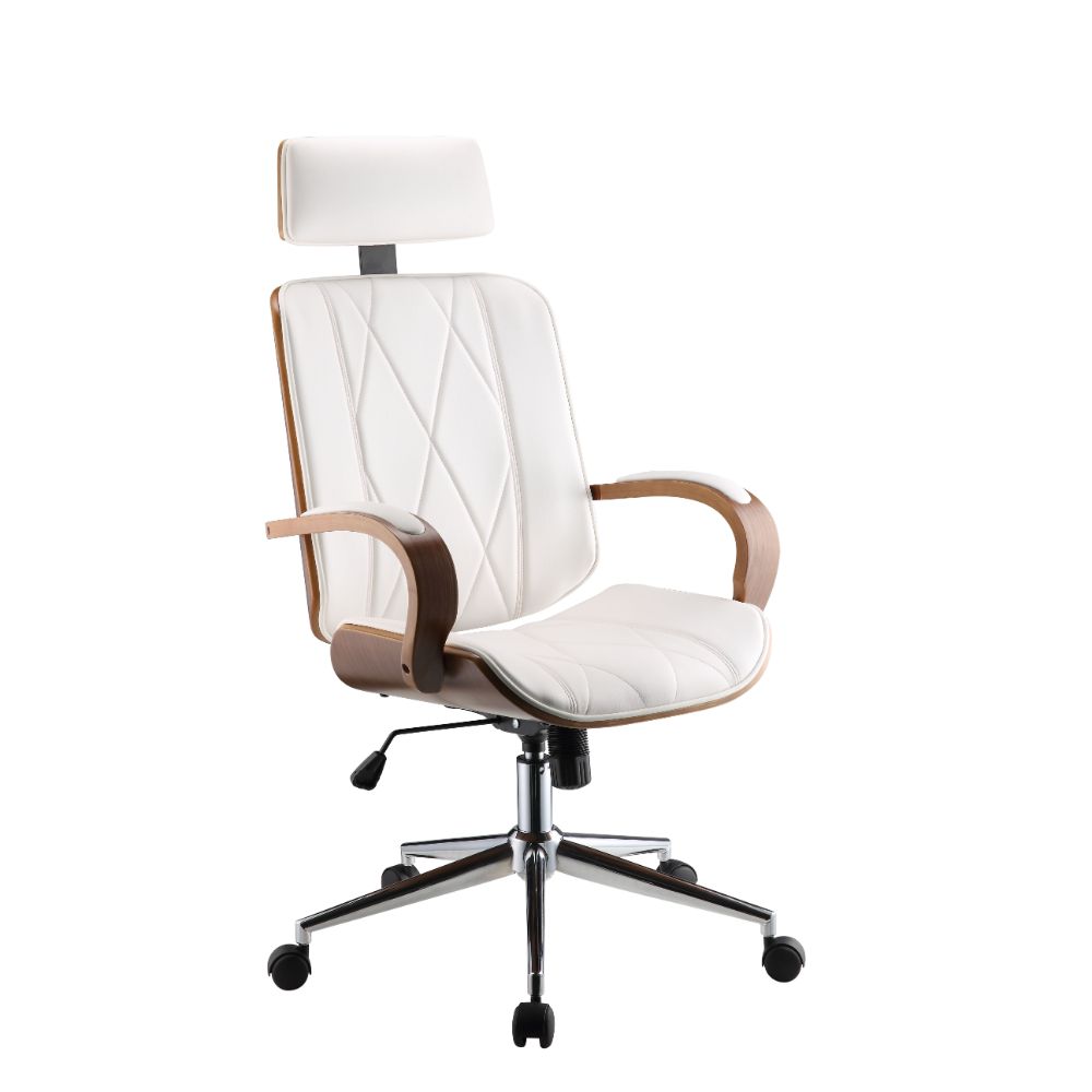 Acme - Yoselin Office Chair 92513 White Synthetic Leather & Walnut Finish