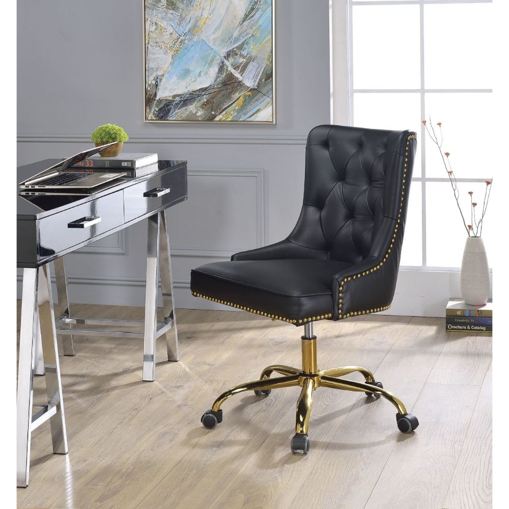 Acme - Purlie Office Chair 92518 Black Synthetic Leather & Gold Finish