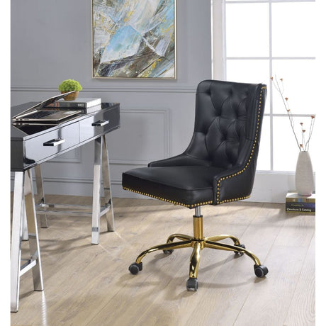 Acme - Purlie Office Chair 92518 Black Synthetic Leather & Gold Finish