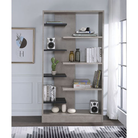 Acme - Magna Bookcase 92532 Faux Concrete & Black Finish