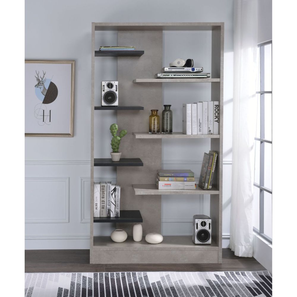 Acme - Magna Bookcase 92532 Faux Concrete & Black Finish