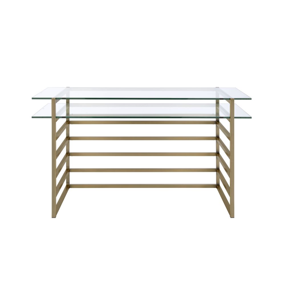 Acme - Shona Writing Desk 92535 Clear Glass Top & Antique Gold Finish