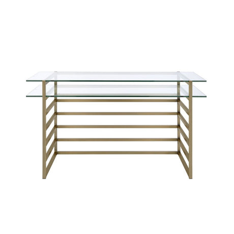 Acme - Shona Writing Desk 92535 Clear Glass Top & Antique Gold Finish