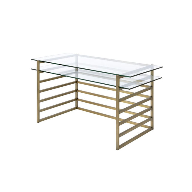 Acme - Shona Writing Desk 92535 Clear Glass Top & Antique Gold Finish