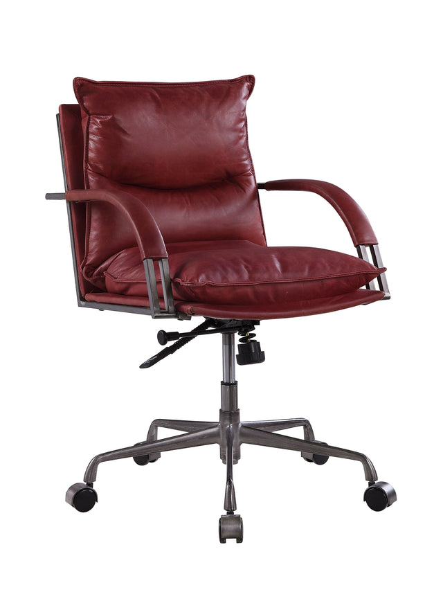 Acme - Haggar Office Chair 92536 Vintage Red Top Grain Leather