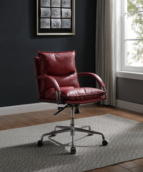 Acme - Haggar Office Chair 92536 Vintage Red Top Grain Leather