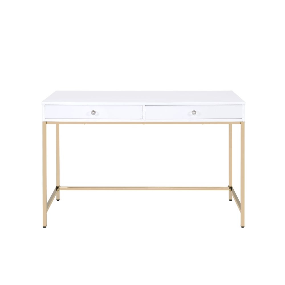 Acme - Ottey Writing Desk(Same Ac00899) 92540 White High Gloss & Gold Finish