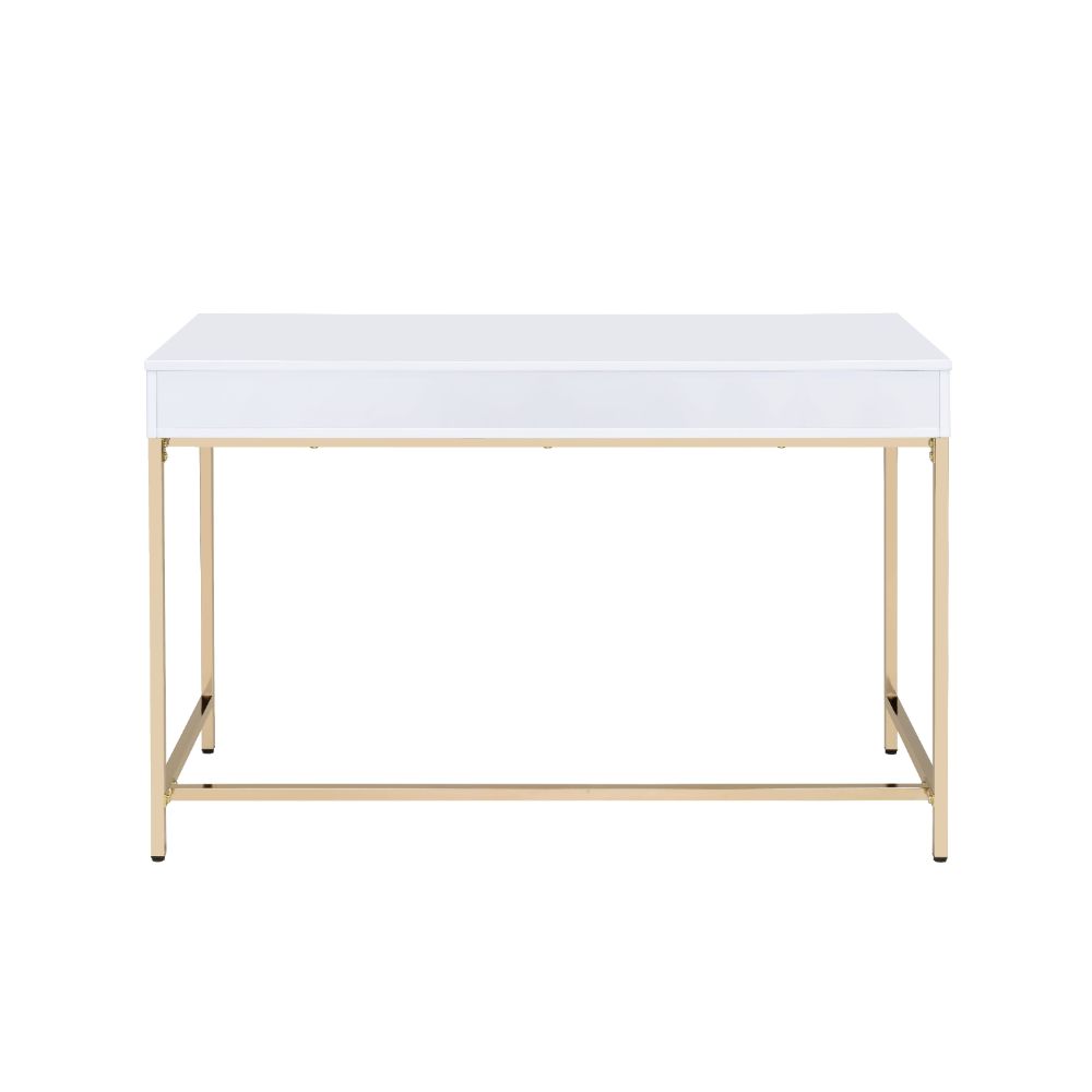 Acme - Ottey Writing Desk(Same Ac00899) 92540 White High Gloss & Gold Finish