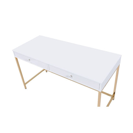 Acme - Ottey Writing Desk(Same Ac00899) 92540 White High Gloss & Gold Finish