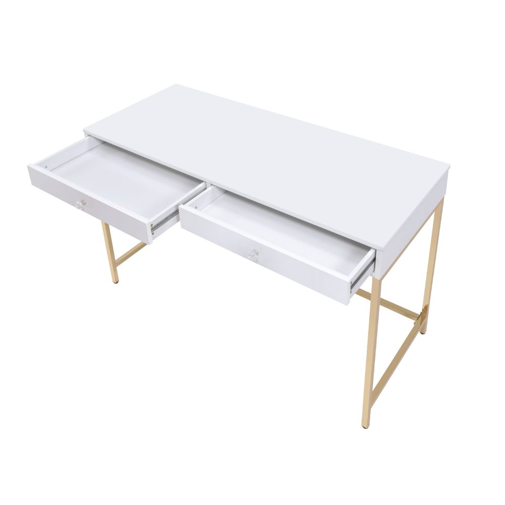 Acme - Ottey Writing Desk(Same Ac00899) 92540 White High Gloss & Gold Finish