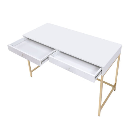 Acme - Ottey Writing Desk(Same Ac00899) 92540 White High Gloss & Gold Finish