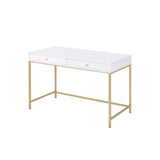 Acme - Ottey Writing Desk(Same Ac00899) 92540 White High Gloss & Gold Finish