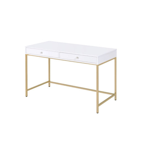 Acme - Ottey Writing Desk(Same Ac00899) 92540 White High Gloss & Gold Finish