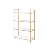 Acme - Ottey Bookshelf 92542 White High Gloss & Gold Finish